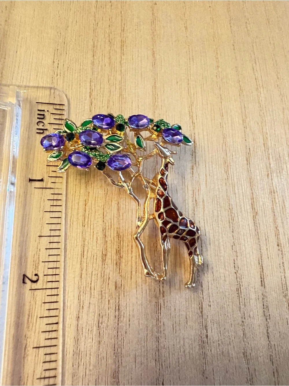 Giraffe Tree Brooch with Purple Stones